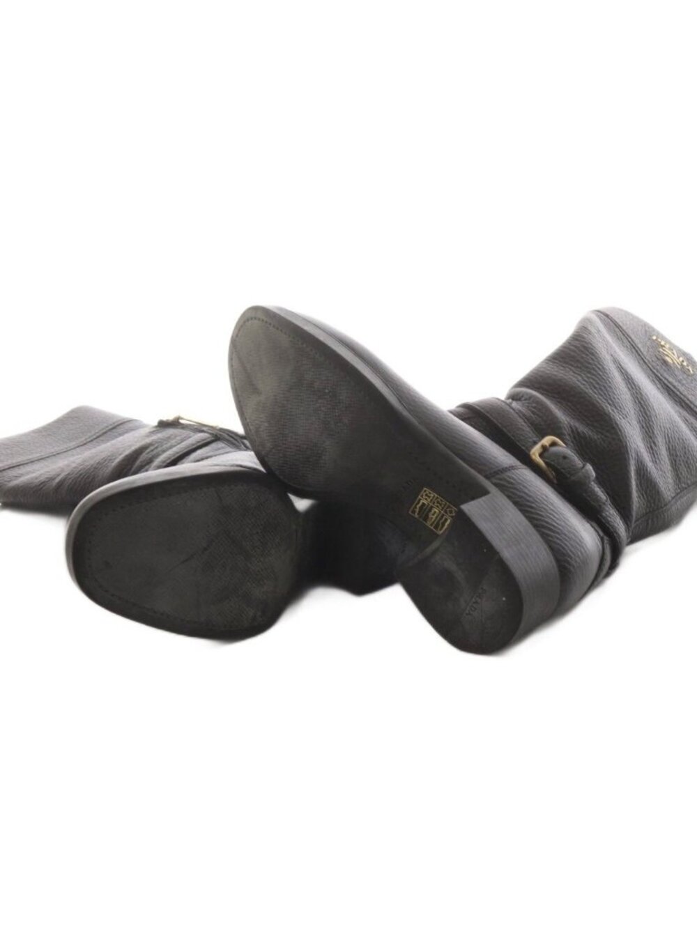 Prada Long Boots Chunky Heels Logo Leather Black - Picture 5 of 7